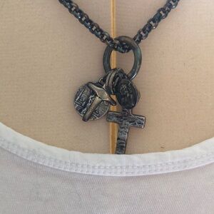 Black Chain Necklace with Charms